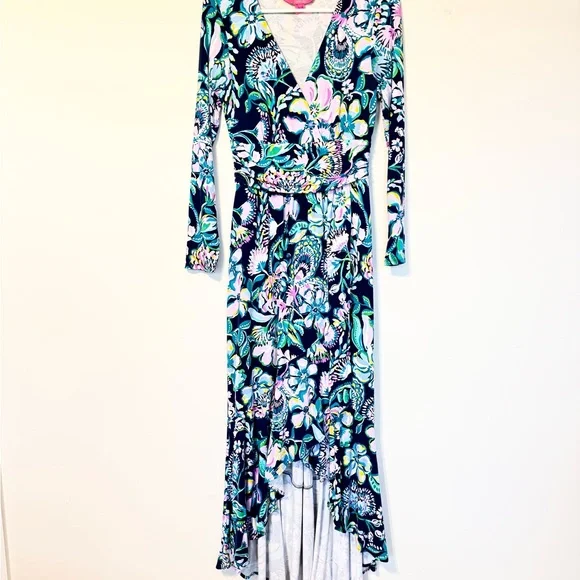 Lilly Pulitzer Montague Long Sleeve Faux Wrap Maxi Dress sz S - Picture 2 of 4